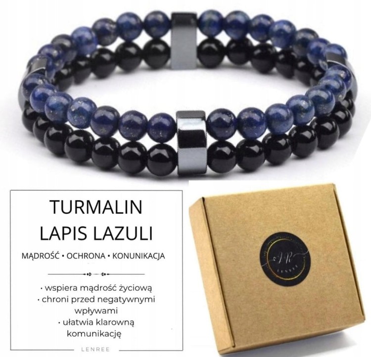 Bransoletka TURMALIN LAPIS LAZULI hematyt męska naturalne kamienie LENREE