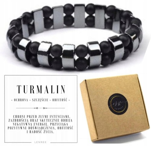 Bransoletka TURMALIN naturalne kamienie męska unisex ochrona LENREE