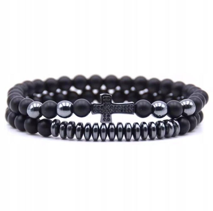 Bransoletka TURMALIN krzyż naturalne kamienie hematyt LENREE