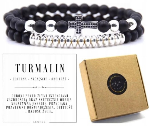 Bransoletka TURMALIN krzyż naturalne kamienie srebro LENREE