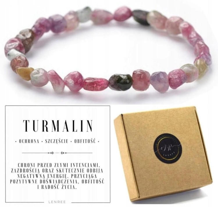 Bransoletka TURMALIN naturalne kamienie kolorowa unisex LENREE