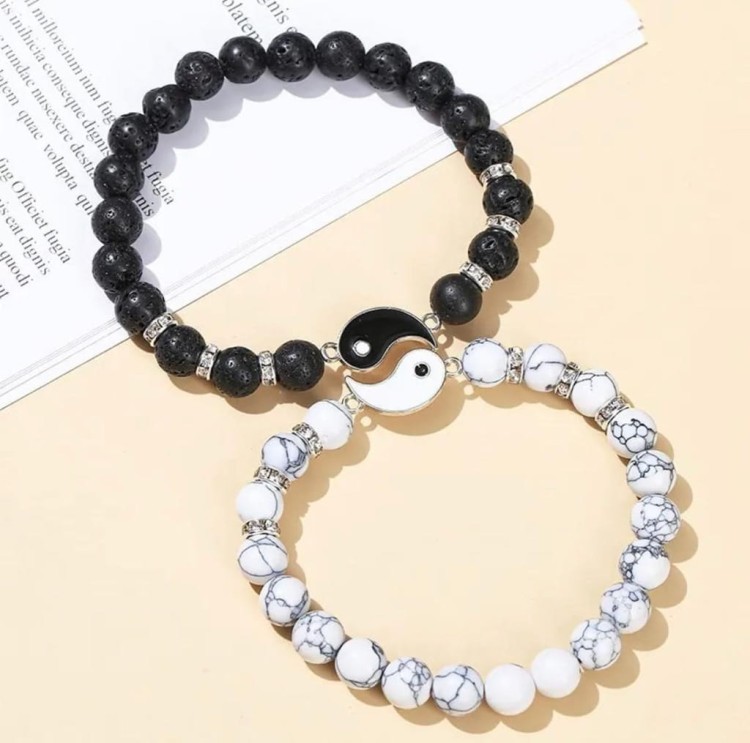 Zestaw bransoletek ying yang kamienie HOWLIT LAWA WULKANICZNA dla par modne