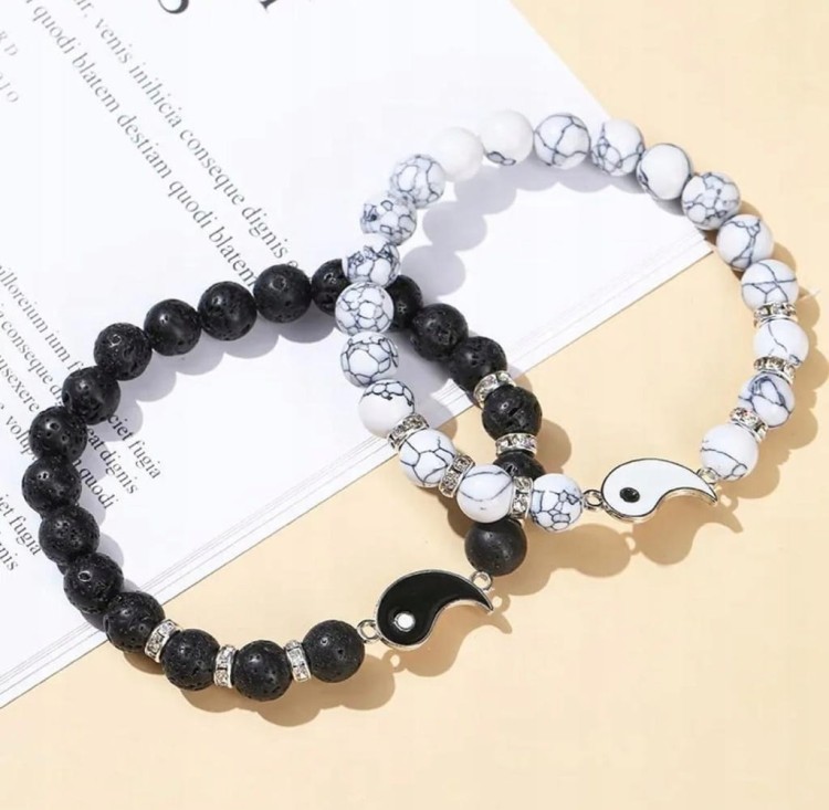 Zestaw bransoletek ying yang kamienie HOWLIT LAWA WULKANICZNA dla par modne