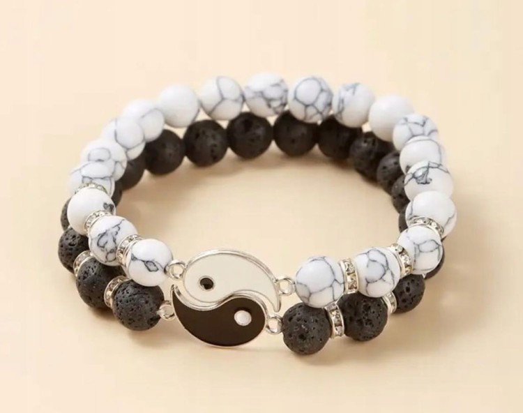 Zestaw bransoletek ying yang kamienie HOWLIT LAWA WULKANICZNA dla par modne