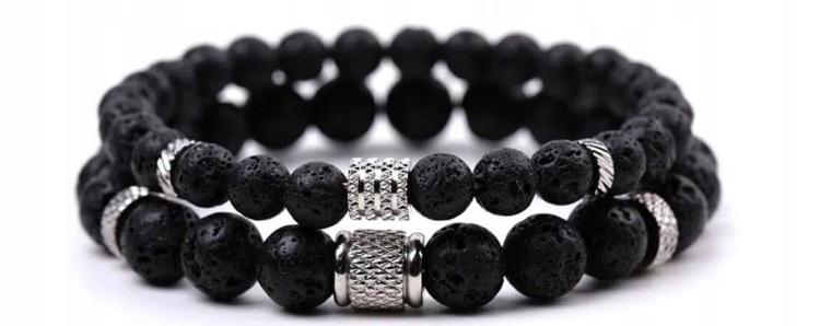 BRANSOLETKI MĘSKIE ZESTAW LAWA WULKANICZNA KAMIENIE NATURALNE + PUDEŁKO