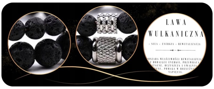 BRANSOLETKI MĘSKIE ZESTAW LAWA WULKANICZNA KAMIENIE NATURALNE + PUDEŁKO