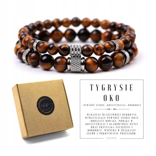 ZESTAW BRANSOLETEK TYGRYSIE OKO KAMIENIE NATURALNE + PUDEŁKO
