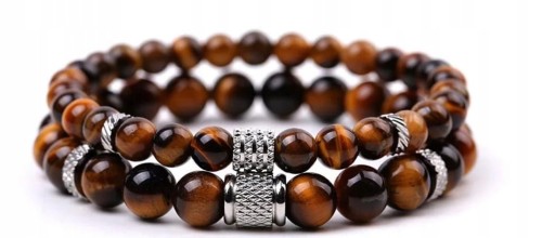 ZESTAW BRANSOLETEK TYGRYSIE OKO KAMIENIE NATURALNE + PUDEŁKO