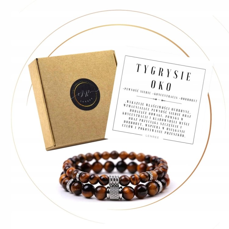 ZESTAW BRANSOLETEK TYGRYSIE OKO KAMIENIE NATURALNE + PUDEŁKO