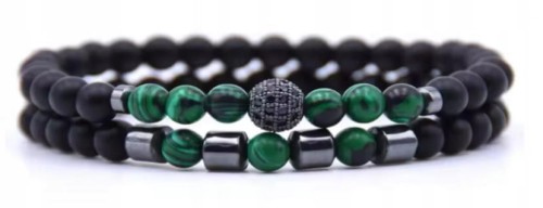 BRANSOLETKA ZESTAW 2 W 1 KAMIENIE NATURALNE TURMALIN MALACHIT PUDEŁKO