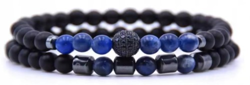BRANSOLETKA ZESTAW 2 W 1 KAMIENIE NATURALNE TURMALIN LAPIS LAZULI PUDEŁKO