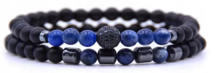 BRANSOLETKA ZESTAW 2 W 1 KAMIENIE NATURALNE TURMALIN LAPIS LAZULI PUDEŁKO