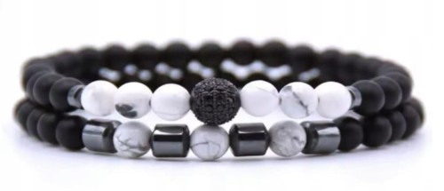 Bransoletka zestaw 2 w 1 kamienie naturalne turmalin howlit pudełko