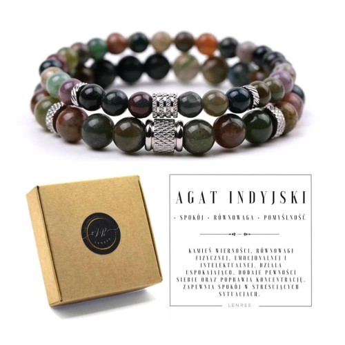 Zestaw bransoletek AGAT INDYJSKI kamienie naturalne + pudełko