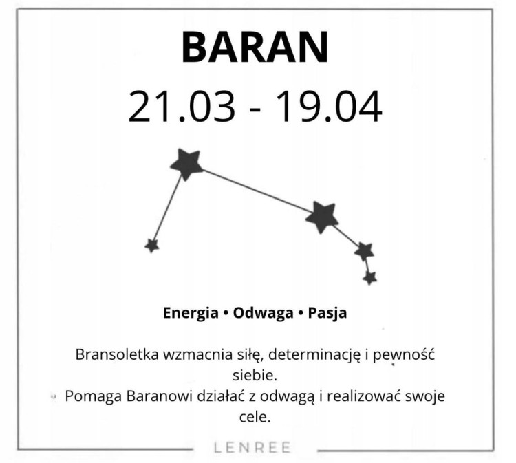 Bransoletka zodiakalna Baran energia odwaga pasja LENREE