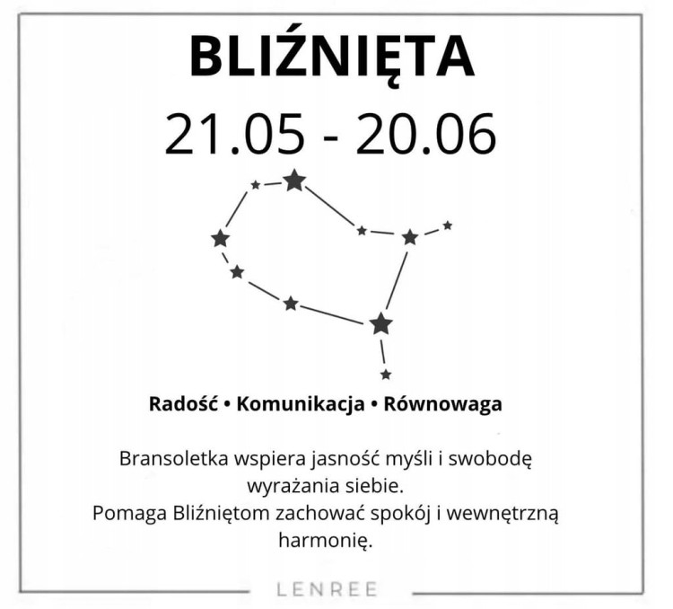 Bransoletka zodiakalna Bliźnięta radość komunikacja równowaga LENREE