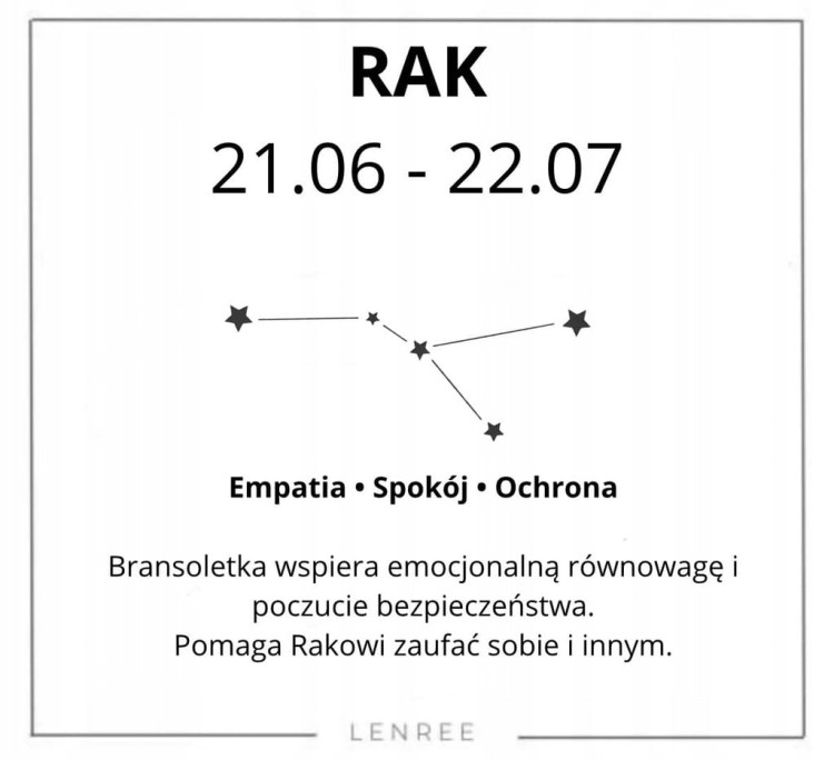 Bransoletka zodiakalna Rak empatia spokój ochrona LENREE