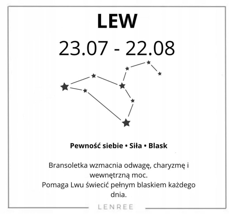 Bransoletka zodiakalna Lew pewność siebie siła blask LENREE