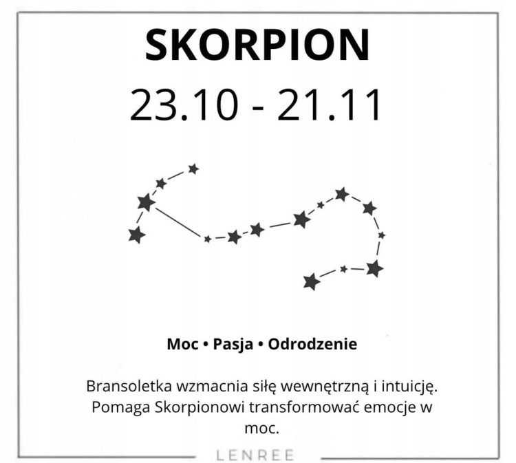 Bransoletka zodiakalna Skorpion moc pasja odrodzenie LENREE