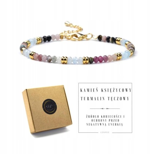 BRANSOLETKA ZAPINANA KAMIEŃ KSIĘŻYCOWY -TURMALIN TĘCZOWY KAMIENIE NATURALNE