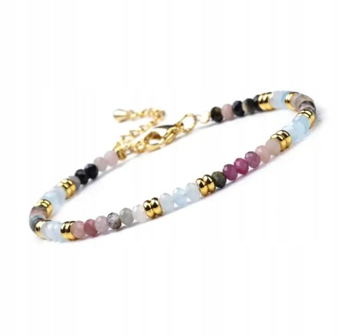 BRANSOLETKA ZAPINANA KAMIEŃ KSIĘŻYCOWY -TURMALIN TĘCZOWY KAMIENIE NATURALNE