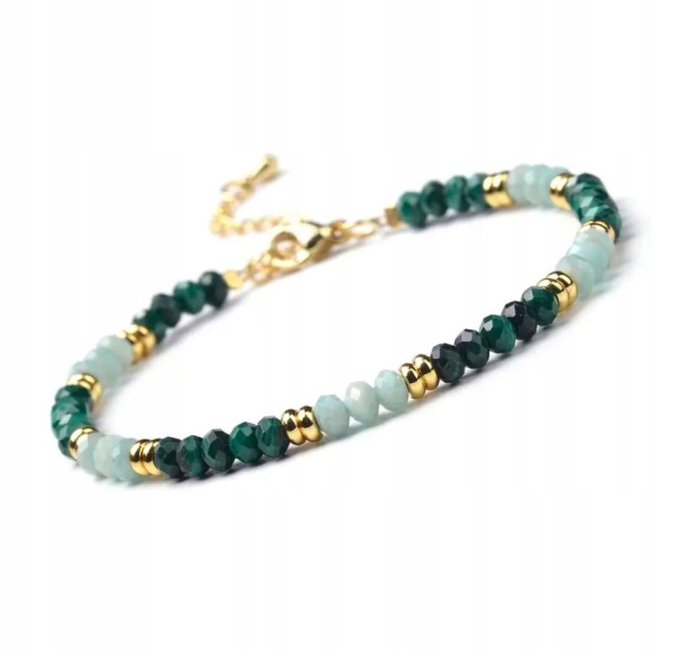 BRANSOLETKA ZAPINANA MALACHIT - AMAZONIT - KAMIENIE NATURALNE