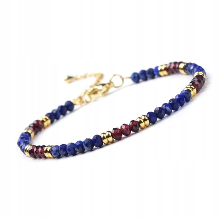 BRANSOLETKA ZAPINANA LAPIS LAZULI - GRANAT - KAMIENIE NATURALNE