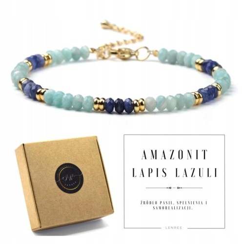 Bransoletka zapinana AMAZONIT LAPIS LAZULI kamienie naturalne