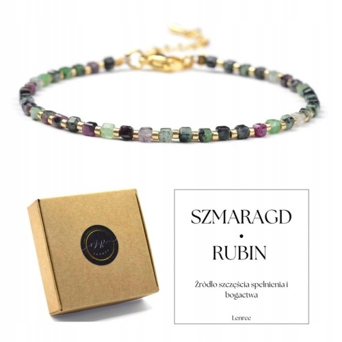 BRANSOLETKA ZAPINANA DELIKATNA SZMARAGD Z RUBINEM KAMIENIE NATURALNE