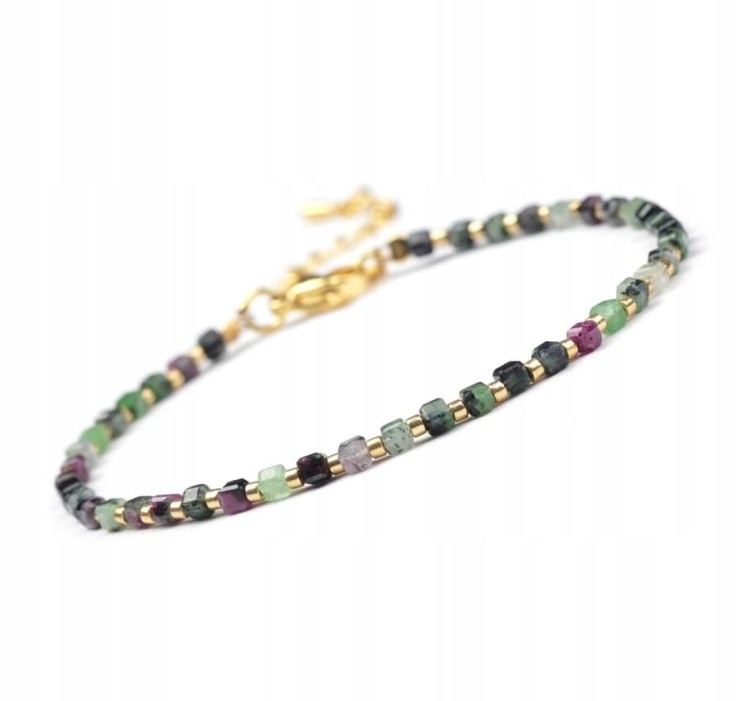 BRANSOLETKA ZAPINANA DELIKATNA SZMARAGD Z RUBINEM KAMIENIE NATURALNE