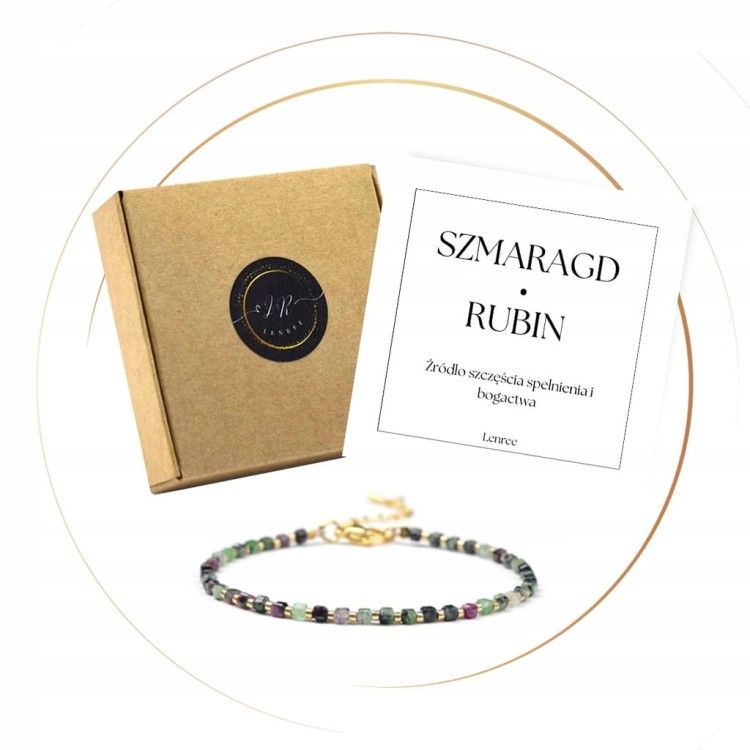 BRANSOLETKA ZAPINANA DELIKATNA SZMARAGD Z RUBINEM KAMIENIE NATURALNE