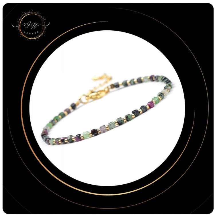 BRANSOLETKA ZAPINANA DELIKATNA SZMARAGD Z RUBINEM KAMIENIE NATURALNE