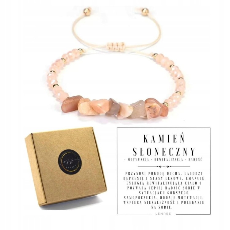 Bransoletka zaciągana KAMIEŃ SŁONECZNY kamienie naturalne + pudełko