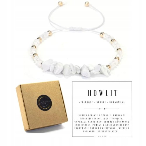 Bransoletka zaciągana HOWLIT BIAŁY kamienie naturalne + pudełko
