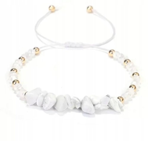 Bransoletka zaciągana HOWLIT BIAŁY kamienie naturalne + pudełko