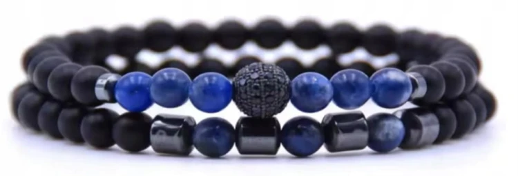 BRANSOLETKA ZESTAW 2 W 1 KAMIENIE NATURALNE TURMALIN LAPIS LAZULI PUDEŁKO