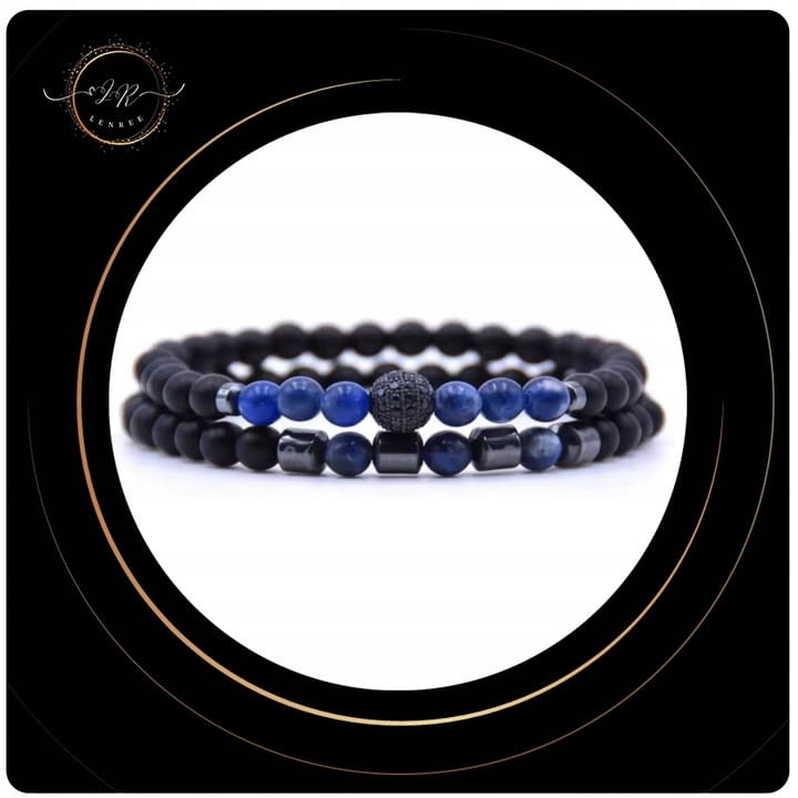 BRANSOLETKA ZESTAW 2 W 1 KAMIENIE NATURALNE TURMALIN LAPIS LAZULI PUDEŁKO