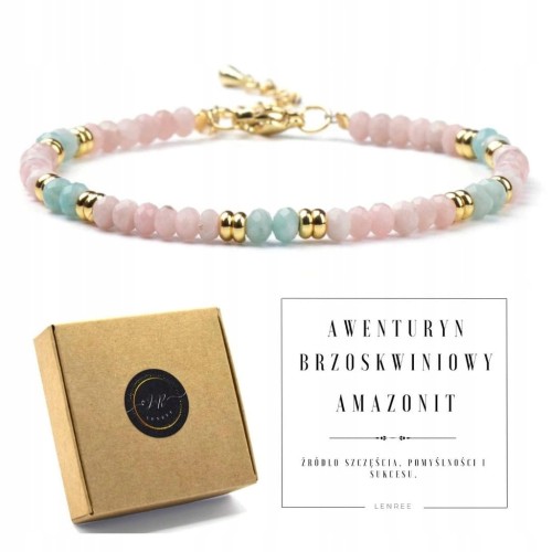 Bransoletka zapinana AWENTURYN BRZOSKWINIOWY AMAZONIT kamienie naturalne