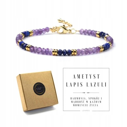 Bransoletka zapinana AMETYST - LAPIS LAZULI - kamienie naturalne