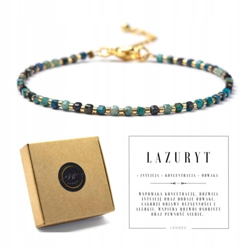 Bransoletka zapinana delikatna LAZURYT kamienie naturalne + pudełko