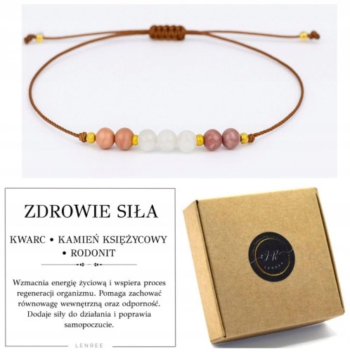 Bransoletka zdrowie siła kwarc kamień księżycowy rodonit LENREE