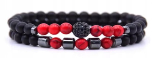 Bransoletka zestaw 2 w 1 kamienie naturalne turmalin howlit czerwon pudełko