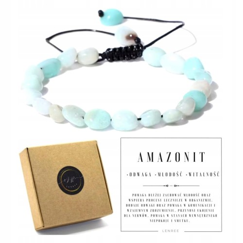 Bransoletka zaciągana AMAZONIT kamienie naturalne + pudełko