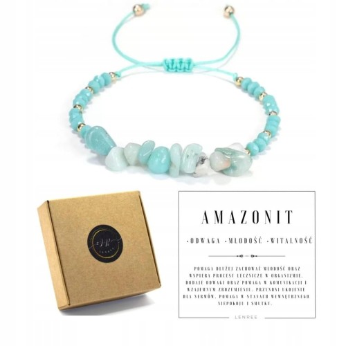 Bransoletka zaciągana AMAZONIT kamienie naturalne + pudełko