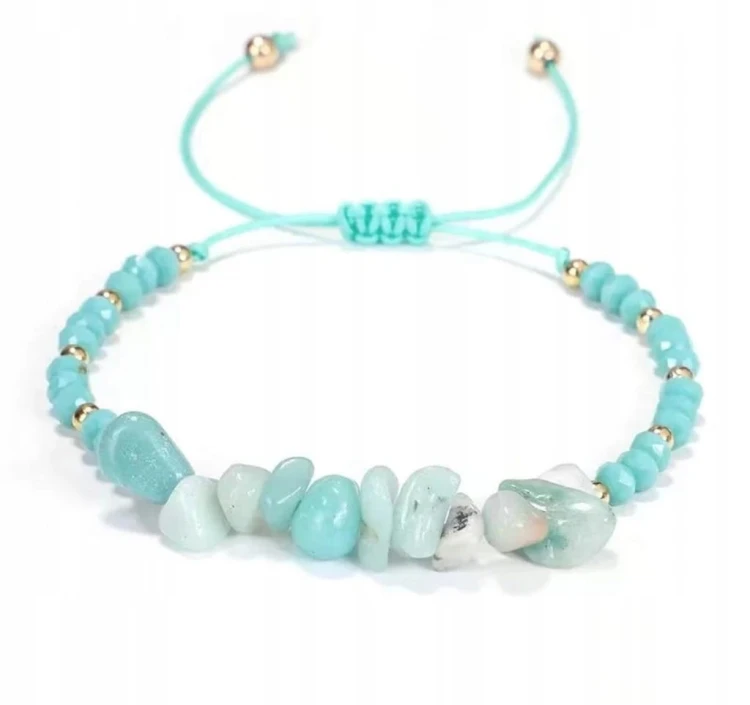 Bransoletka zaciągana AMAZONIT kamienie naturalne + pudełko