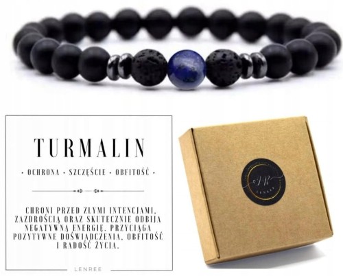 Bransoletka turmalin i lapis lazuli 8mm kamień ochrony LENREE