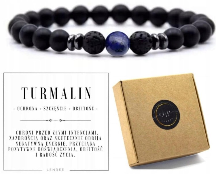 Bransoletka turmalin i lapis lazuli 8mm kamień ochrony LENREE