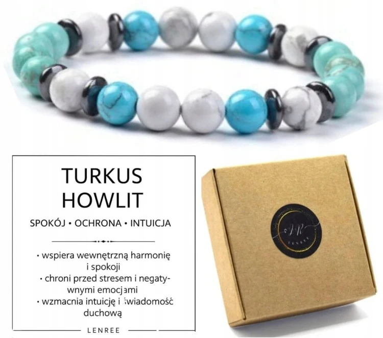 Bransoletka Turkus Howlit – spokój, ochrona, intuicja, prezent