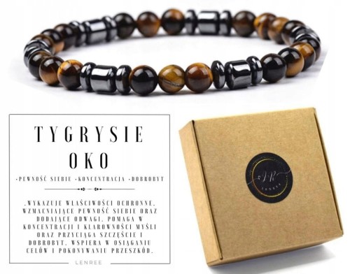 Bransoletka unisex tygrysie oko i hematyt na gumce kamienie naturalne