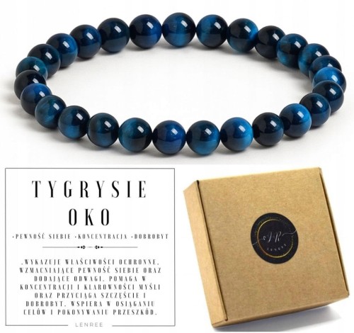 Bransoletka tygrysie oko niebieskie 6mm naturalny kamień pewność LENREE